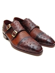 Tobacco & Brown Genuine Ostrich Monkstraps Shoe | Handmade Monk Straps Shoes | Sam's Tailoring Fine Men Clothing