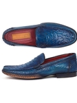 Blue Genuine Ostrich Opanka Stitched Moccasins | handmade Men Loafers | Sam's Tailoring Fine Men's Clothing
