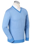 Sky Blue Luxe Cotton Hairline Stripe V-Neck Sweater | Bobby Jones Sweaters Collection | Sams Tailoring Fine Men's Clothing