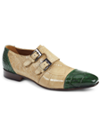 Bone/Green Alligator Double Monk Strap Shoe | Mauri Monk Strap Shoes | Sam's Tailoring Fine Men's Shoes