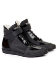Black Nemo Pebble Grain/Patent/Crocodile Sneaker | Mauri Men's Sneakers | Sam's Tailoring Fine Men's Shoes