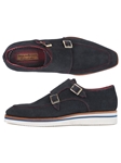 Navy Suede Double Monkstrap Casual Shoe | Paul Parkman Causal Shoes | Sam's Tailoring Fine Men Clothing