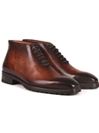 Brown Burnished Rubber Sole Men's Ankle Boot | Paul Parkman Men's Boots | Sam's Tailoring Fine Men Clothing