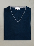 Navy St. Barths Contrast V-Neck Cashmere Sweater | Lorenzo Uomo Sweaters Collection | Sam's Tailoring Fine Men Clothing