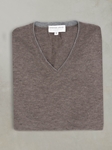 Brown St. Barths Contrast V-Neck Cashmere Sweater | Lorenzo Uomo Sweaters Collection | Sam's Tailoring Fine Men Clothing