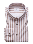 White & Beige Striped Modern 4Flex Stretch Knit Shirt | Emanuel Berg Shirts Collection | Sam's Tailoring Fine Men's Clothing