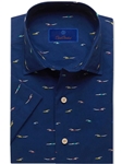Navy Swimmer Print Men's Short Sl | David Donahue Short Sleeve Shirts Collection | Sam's Tailoring Fine Men's Clothingeeve Shirt