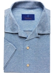 Sky Blue Knit Camp Men Short Sleeve Shirt | David Donahue Short Sleeve Shirts Collection | Sam's Tailoring Fine Men's Clothing
