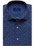 Navy Diamond Print Men's Short Sleeve Shirt | David Donahue Short Sleeve Shirts Collection | Sam's Tailoring Fine Men's Clothing