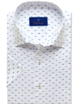White & Blue Fish Bone Print Short Sleeve Shirt | David Donahue Short Sleeve Shirts Collection | Sam's Tailoring Fine Men's Clothing