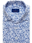 White & Blue Floral Print Camp Short Sleeve Shirt | David Donahue Short Sleeve Shirts Collection | Sam's Tailoring Fine Men's Clothing