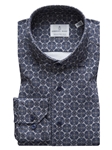 Grey, Navy & Blue Geometric Modern 4Flex Stretch Knit Shirt | Emanuel Berg Shirts | Sam's Tailoring Fine Men Clothing