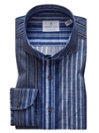 Blue Multi Stripes Poplin Stretch Men's Sport Shirt | Emanuel Berg Sport Shirts | Sam's Tailoring Fine Men Clothing