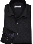 Black Tonal Paisley Roll Collar Men's Shirt | Marcello Sport Shirts Collection | Sam's Tailoring Fine Men's Clothing