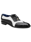 Black/White Genuine Ostrich Quill Sesto Shoe | Belvedere Dress Shoes Collection | Sam's Tailoring Fine Men's Clothing