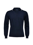 Navy Light Gauge Fashion Long Sleeve Polo | Emanuel Berg Polos | Sam's Tailoring Fine Men Clothing
