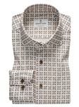 Beige, Brown & Navy Flowers Modern 4Flex Knit Shirt | Emanuel Berg Shirts Collection | Sam's Tailoring Fine Men Clothing