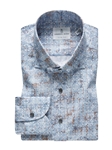 Blue, White & Brown Geometric Summer Textured Poplin Shirt | Emanuel Berg Shirts Collection | Sam's Tailoring Fine Men Clothing