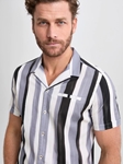 Black Stripped Resort Short Sleeve Men's Shirt | Stone Rose Short Sleeve Shirts Collection | Sams Tailoring Fine Men Clothing
