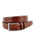 Cognac Italian Woven Embossed Calfskin Dress Casual Belt | Torino Leather Belts Collection | Sam's Tailoring Fine Men's Clothing