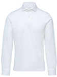 White Jacquard Luxe Long Sleeve Knit Men's Polo | Emanuel Berg Polos Collection | Sam's Tailoring Fine Men's Clothing