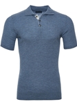 Medium Blue Men's Short Sleeve Ribbed Buttons Polo | Emanuel Berg Polos Collection | Sam's Tailoring Fine Men's Clothing