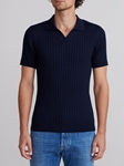 Navy Vertical Structure Short Sleeve Ribbed Men's Polo | Emanuel Berg Polos Collection | Sam's Tailoring Fine Men's Clothing