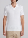 White Vertical Structure Short Sleeve Ribbed Men's Polo | Emanuel Berg Polos Collection | Sam's Tailoring Fine Men's Clothing