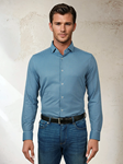 Medium Blue Micro Houndstooth Apex Men'S Shirt | Stone Rose Shirts Collection | Sam's Tailoring Fine Men Clothing