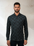 Black Warped Checkerboard Long Sleeve Rover Shirt | Stone Rose Shirts Collection | Sam's Tailoring Fine Men Clothing