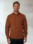 Medium Brown Corduroy Long Sleeve Traverse Men Shirt | Stone Rose Shirts Collection | Sam's Tailoring Fine Men Clothing