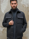 Dark Navy Knit Houndstooth Men Hunter Jacket | Stone Rose Jackets Collection | Sam's Tailoring Fine Men Clothing