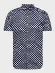 Navy Printed Poplin Stretch Short Sleeve Sport Casual Shirt | Emanuel Berg Short Sleeve Shirts Collection | Sam's Tailoring Fine Men Clothing
