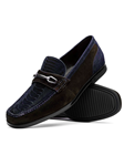 Navy/Brown Suede Ostrich Leg Men's Loafer | Marco Di Milano Loafers Collection | Sam's Tailoring Fine Men's Clothing