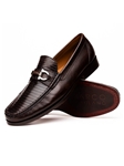 Brown Genuine Lizard Leather Men's Slip On | Marco Di Milano Loafers Collection | Sam's Tailoring Fine Men's Clothing