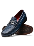 Navy Genuine Ostrich Moc Toe Vamp Slip On | Marco Di Milano Loafers Collection | Sam's Tailoring Fine Men's Clothing