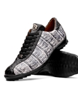 Newspaper/Black Alligator Leather Handpainted Sneaker | Marco Di Milano Sneakers Collection | Sam's Tailoring Fine Men's Clothing