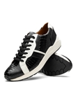 Black/White Genuine Ostrich & Calfskin Men Sneaker | Marco Di Milano Sneakers Collection | Sam's Tailoring Fine Men's Clothing