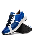 Blue/White Genuine Ostrich & Calfskin Men Sneaker | Marco Di Milano Sneakers Collection | Sam's Tailoring Fine Men's Clothing