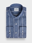 Navy Striped Linen Luxe Casual Sartorial Men's Shirt | Emanuel Berg Casual Shirts Collection | Sam's Tailoring Fine Men Clothing