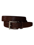 Cognac Italian Leather Woven Print Men'S Belt | Torino Leather Dress Elegance Belts Collection | Sam's Tailoring Fine Men's Clothing