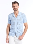 Light Blue Jacquard Short Sleeve Men's Sweater | Robert Graham Sweaters Collection | Sam's Tailoring Fine Men's Clothing