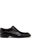 Black Liberty II Shiny Calf Wing Tip Medallion Slip On | Mezlan Slip Ons Collection | Sam's Tailoring Fine Men's Clothing