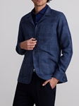 Dark Blue Dobby Check 3 Open Patch D-Constructed Shirt Jacket | Emanuel Berg Jackets Collection | Sam's Tailoring Fine Men Clothing