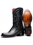 Black Genuine Ostrich Leg Skin Men's Cowboy Boot | Western Boots Collection | Sam's Tailoring Fine Men's Clothing