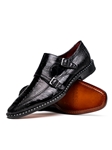 Black Genuine Ostrich Leg Double Monk Strap Shoe | Marco Di Milano Monk Strap Shoes | Sam's Tailoring Fine Men's Clothing