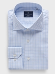 Light Blue Checked Cotton Twill Premium Luxury Yoga Dress Shirt | Emanuel Berg Business Shirts Collection | Sam's Tailoring Fine Men Clothing