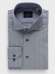 Navy Striped Cotton Twill Premium Luxury Yoga Dress Shirt | Emanuel Berg Business Shirts Collection | Sam's Tailoring Fine Men Clothing