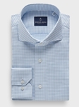 Light Pastel Blue Checked Cotton Twill Luxury Yoga Dress Shirt | Emanuel Berg Business Shirts Collection | Sam's Tailoring Fine Men Clothing
