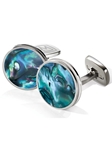 M-Clip Green Abalone Bordered Round Cufflinks SS-CLB-GNAB - Bordered Round Cufflinks | Sam's Tailoring Fine Men's Clothing